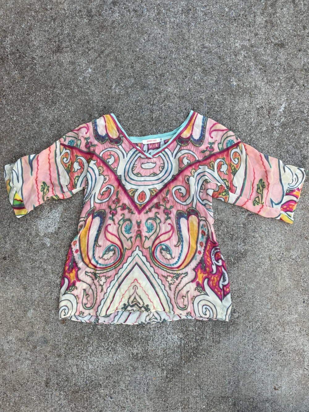 Johnny Was Pink Multicolor Paisley Tunic
